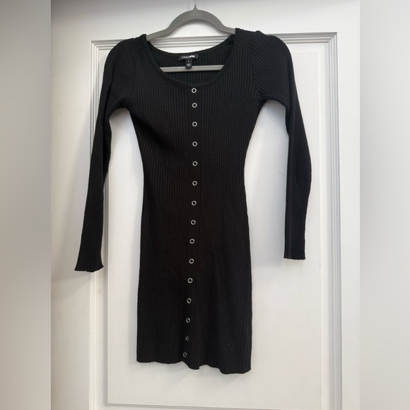 Black Button-Down Ribbed Dress from FashionNova - Picture 1 of 2